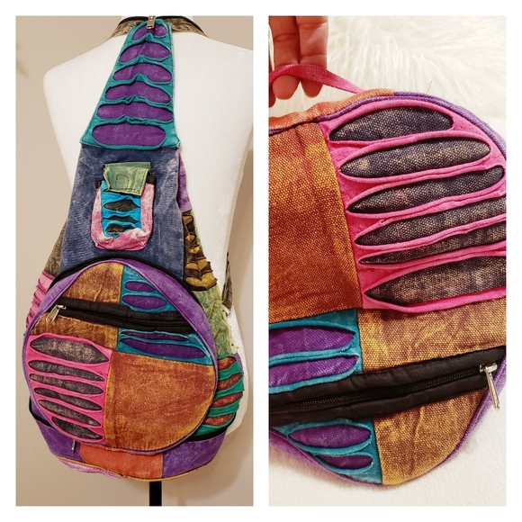 unbranded Handbags - Unique Boho Multicolored Fabric Backpack Packable